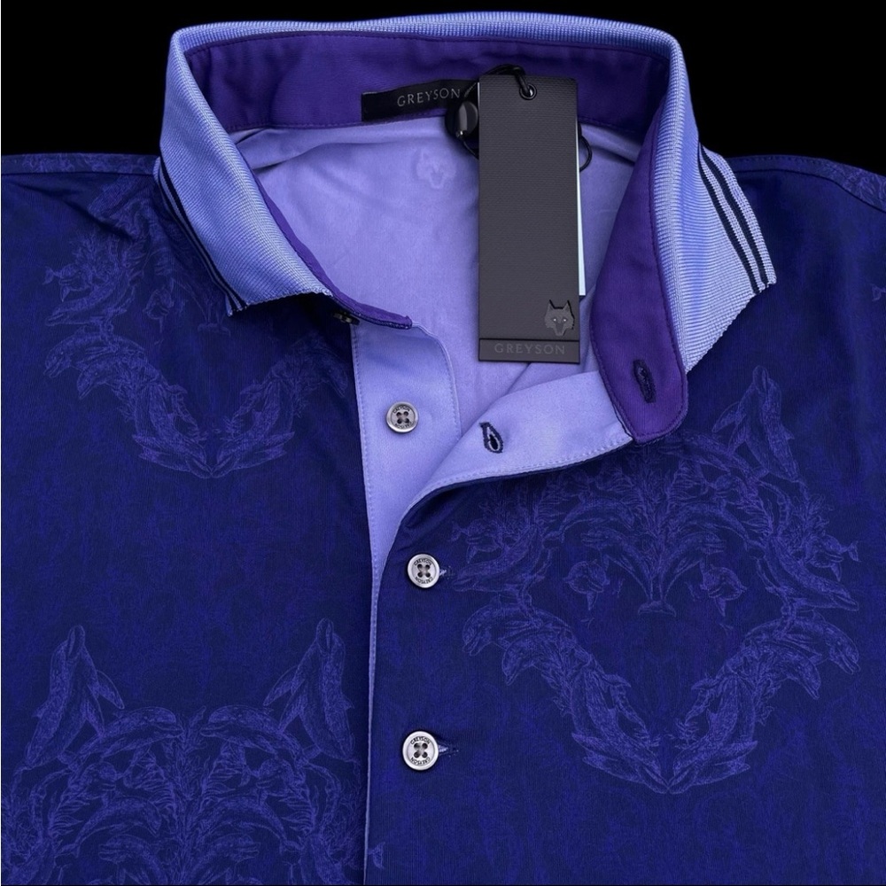 Greyson Golf Dolphin Island Print Short Sleeve Polo Shirt Size Large $118